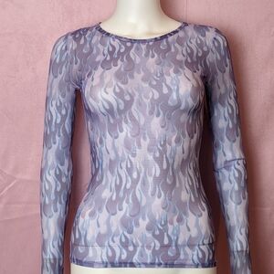 Which We Want Dolls Kill Purple Flames Sheer Mesh Long Sleeve Tee